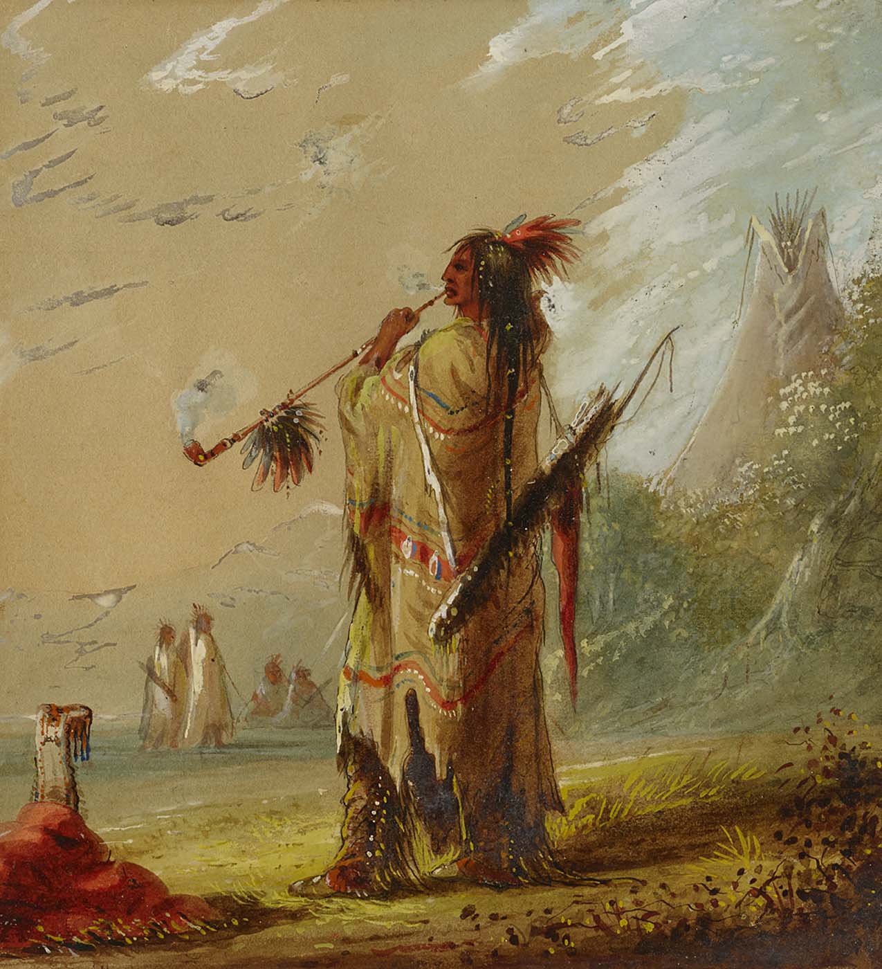 A Shoshonee Indian Smoking - Fur Traders and Rendezvous: The